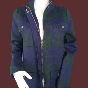 NWOT BEAUTIFUL ANNE KLEIN Plaid Dress Coat | Sz M | Navy Blue & Dark Green